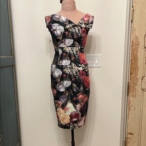 Black Halo Multicolor Floral Midi Dress
